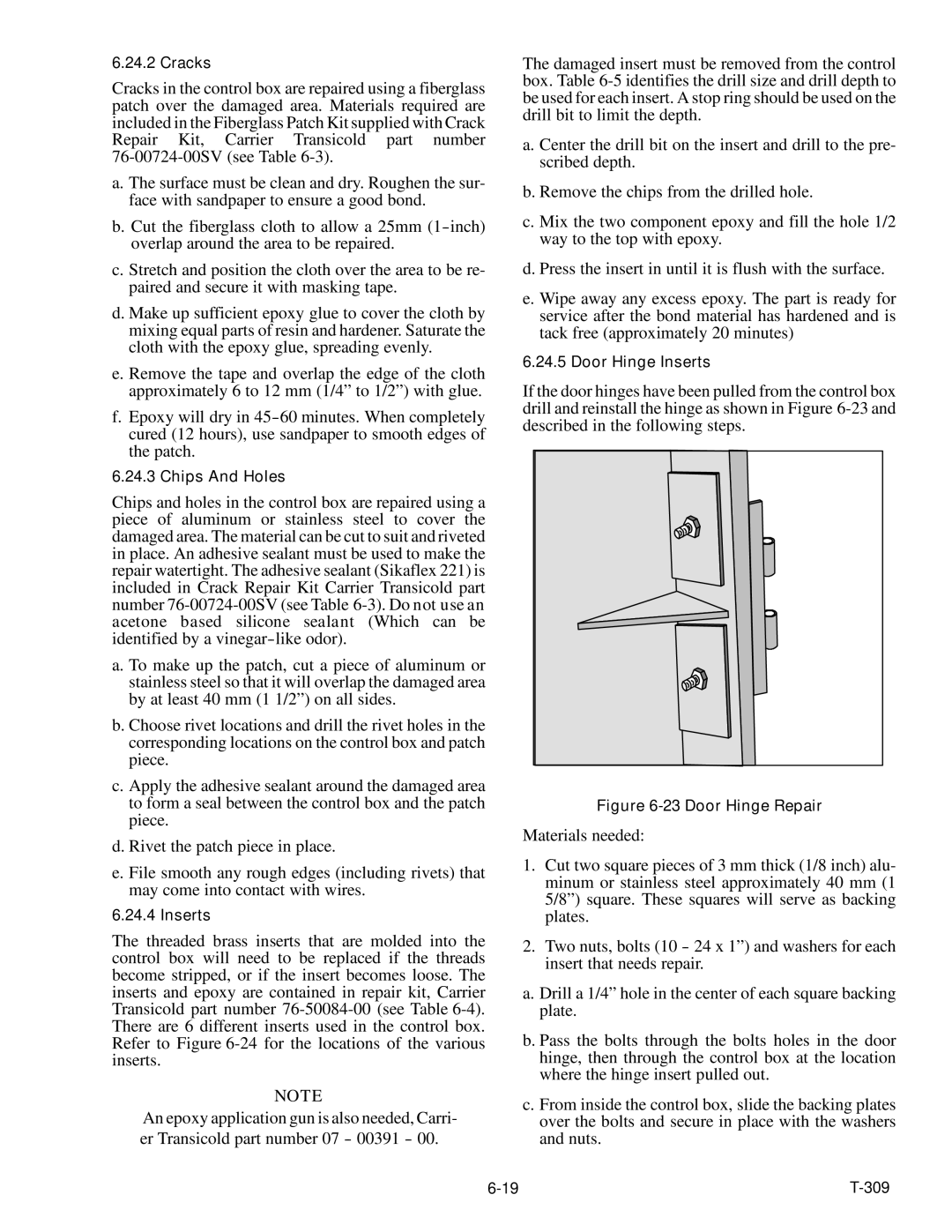 Carrier 69NT20-531-300 manual Door Hinge Repair 