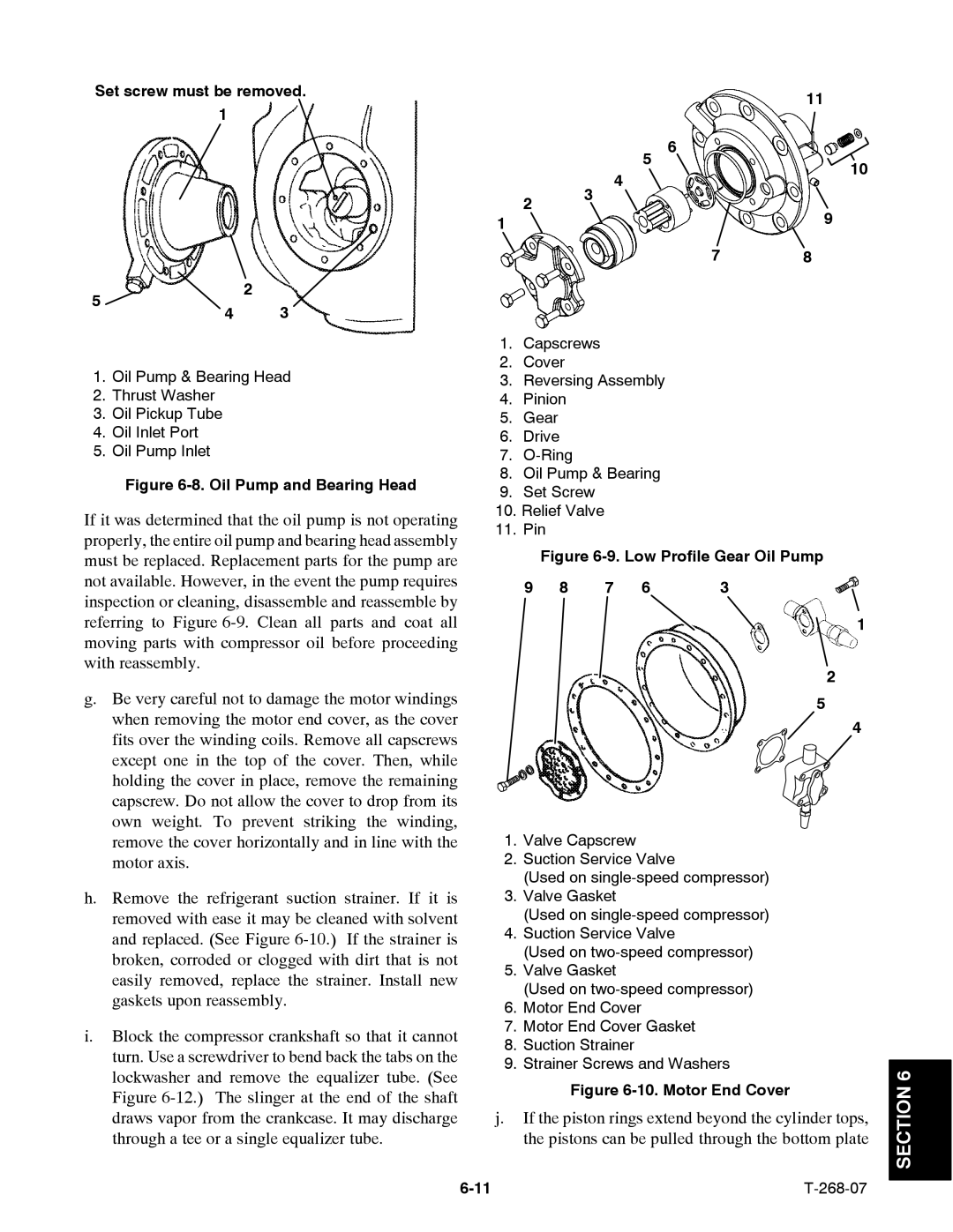 Carrier 69NT40-511-199, 69NT40-521 manual Oil Pump and Bearing Head, Low Profile Gear Oil Pump 