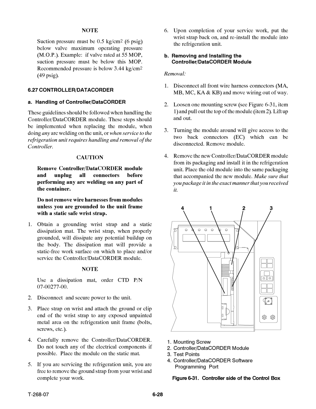 Carrier 69NT40-521, 69NT40-511-199 manual Removal, Controller/Datacorder, Handling of Controller/DataCORDER 