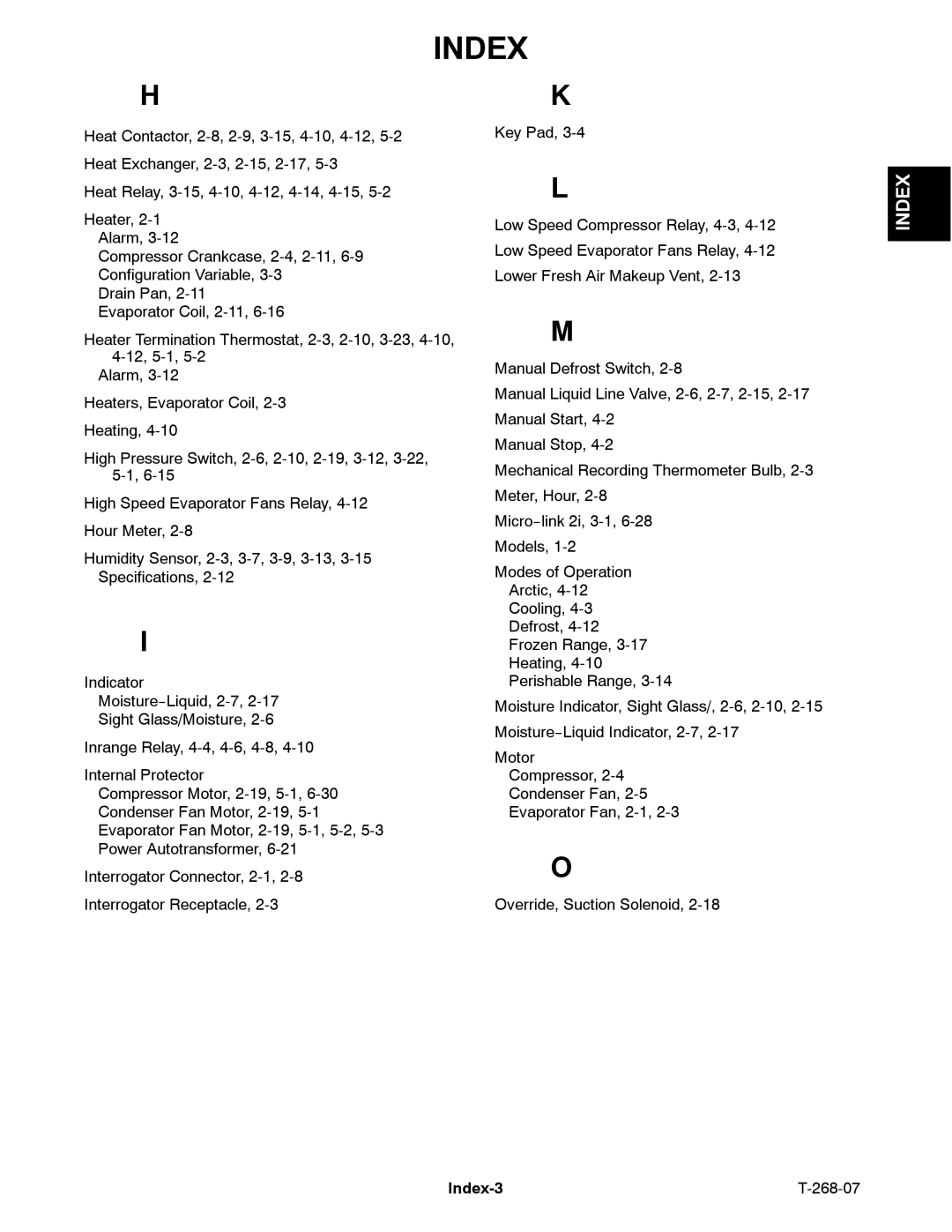 Carrier 69NT40-511-199, 69NT40-521 manual Index-3 268-07 