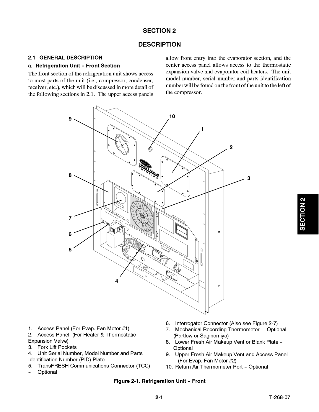 Carrier 69NT40-521, 69NT40-511-199 manual General Description, Refrigeration Unit -- Front Section 