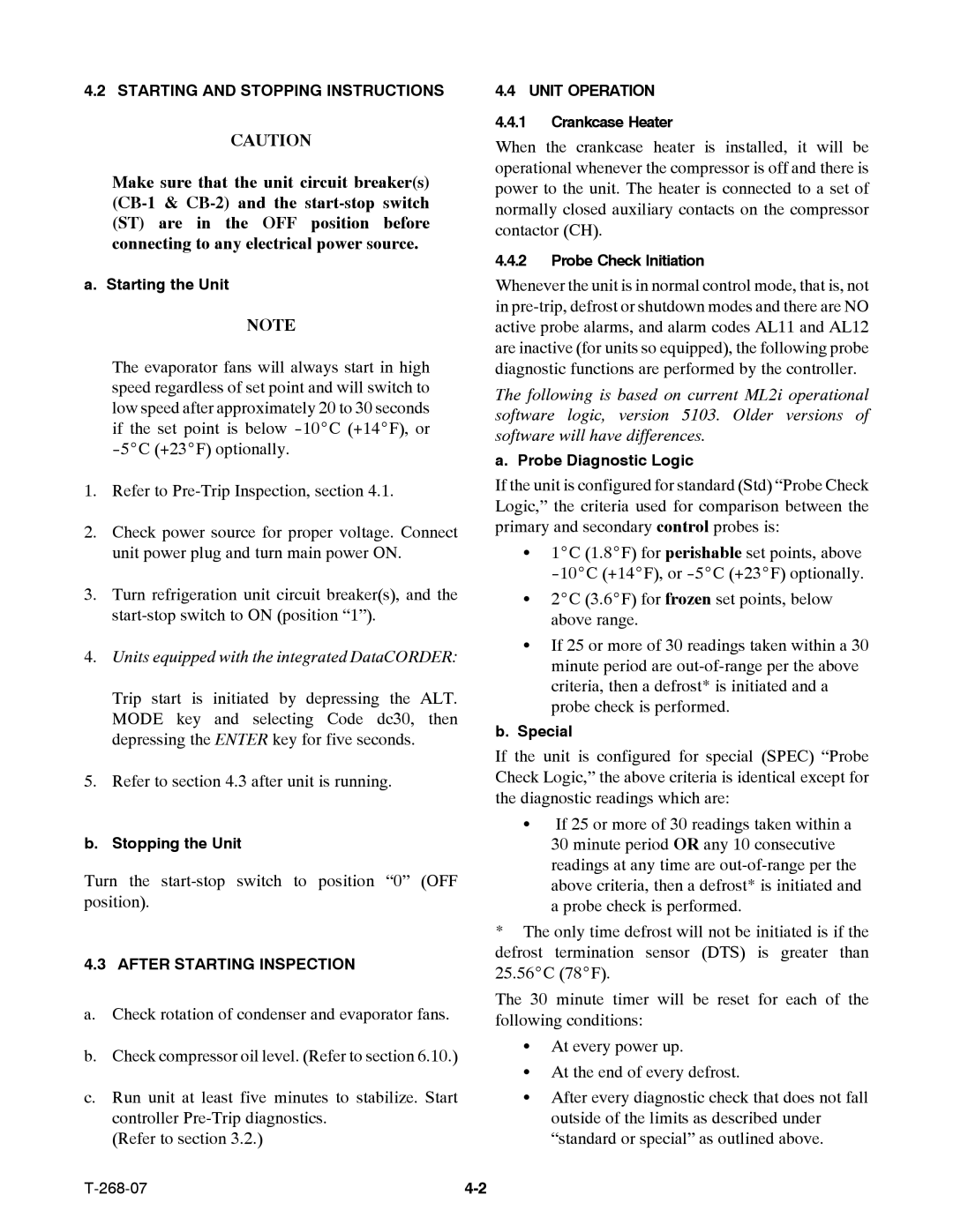 Carrier 69NT40-521 manual Units equipped with the integrated DataCORDER, Starting and Stopping Instructions, Unit Operation 