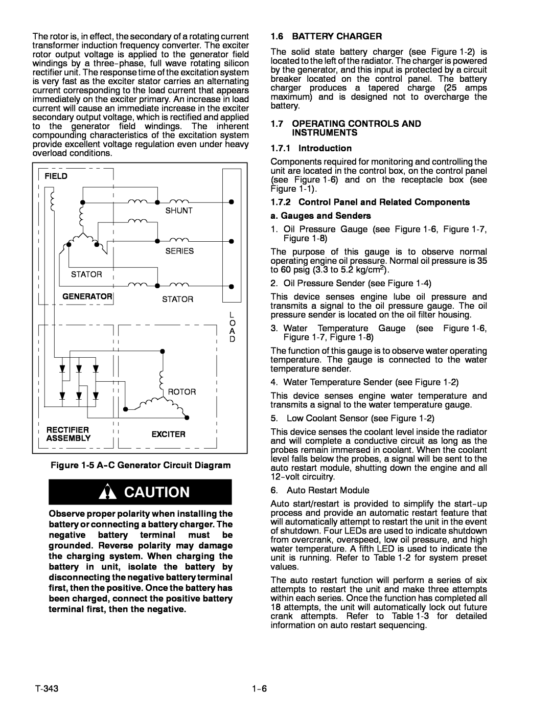 Carrier 69UG15 5 A--C Generator Circuit Diagram, Battery Charger, OPERATING CONTROLS AND INSTRUMENTS 1.7.1 Introduction 