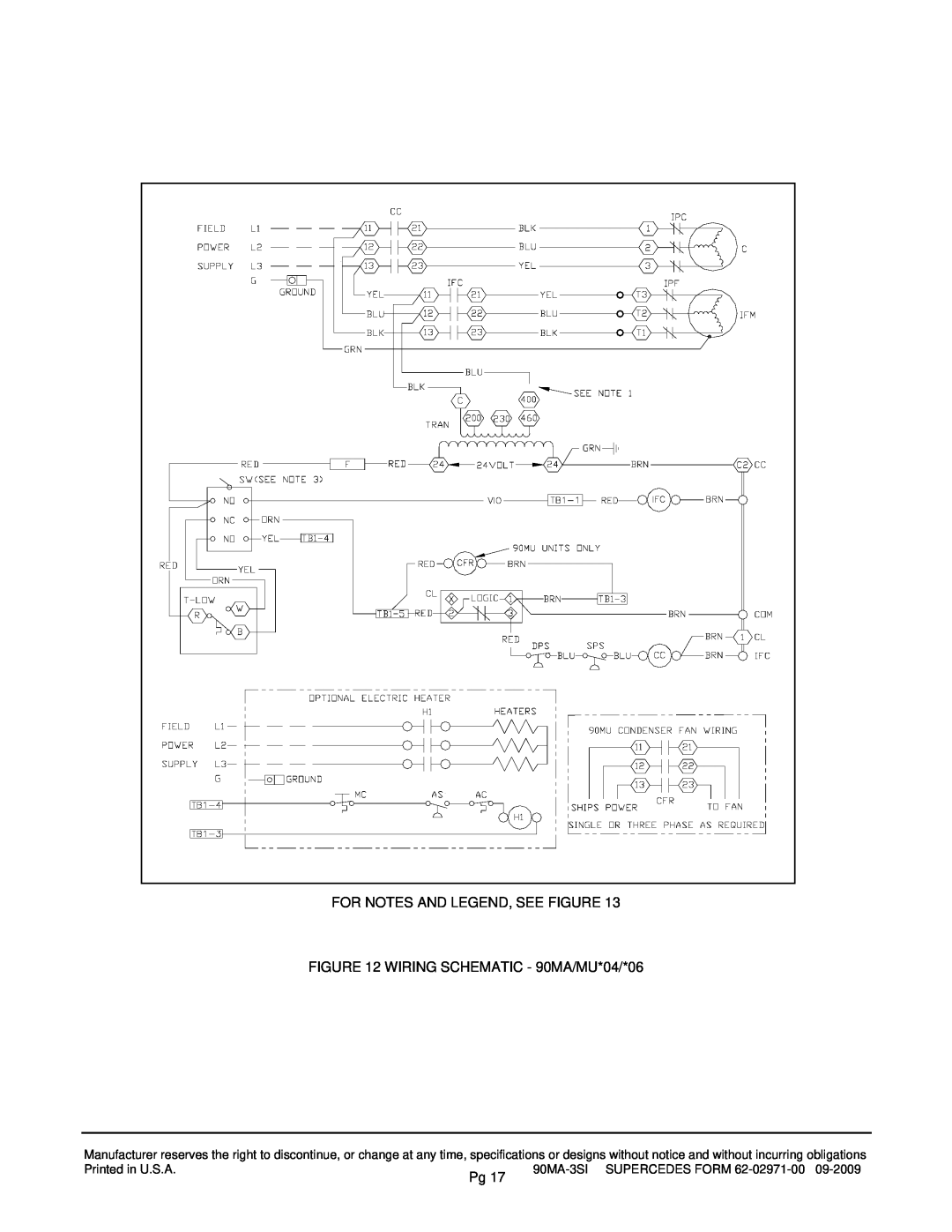 Carrier 90MU specifications For Notes And Legend, See Figure, WIRING SCHEMATIC - 90MA/MU*04/*06, 90MA-3SISUPERCEDES FORM 