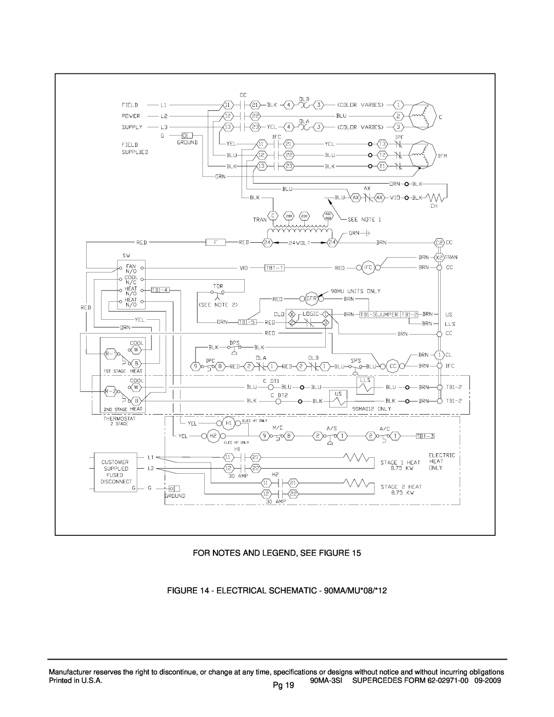 Carrier 90MU For Notes And Legend, See Figure, ELECTRICAL SCHEMATIC - 90MA/MU*08/*12, 90MA-3SISUPERCEDES FORM 