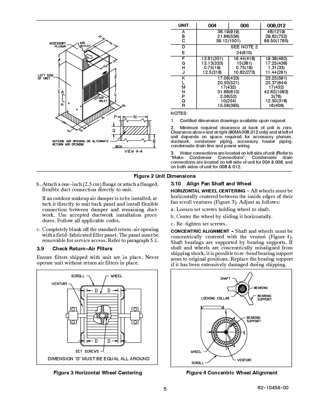 Carrier 90MA/MF/MU manual Unit Dimensions 