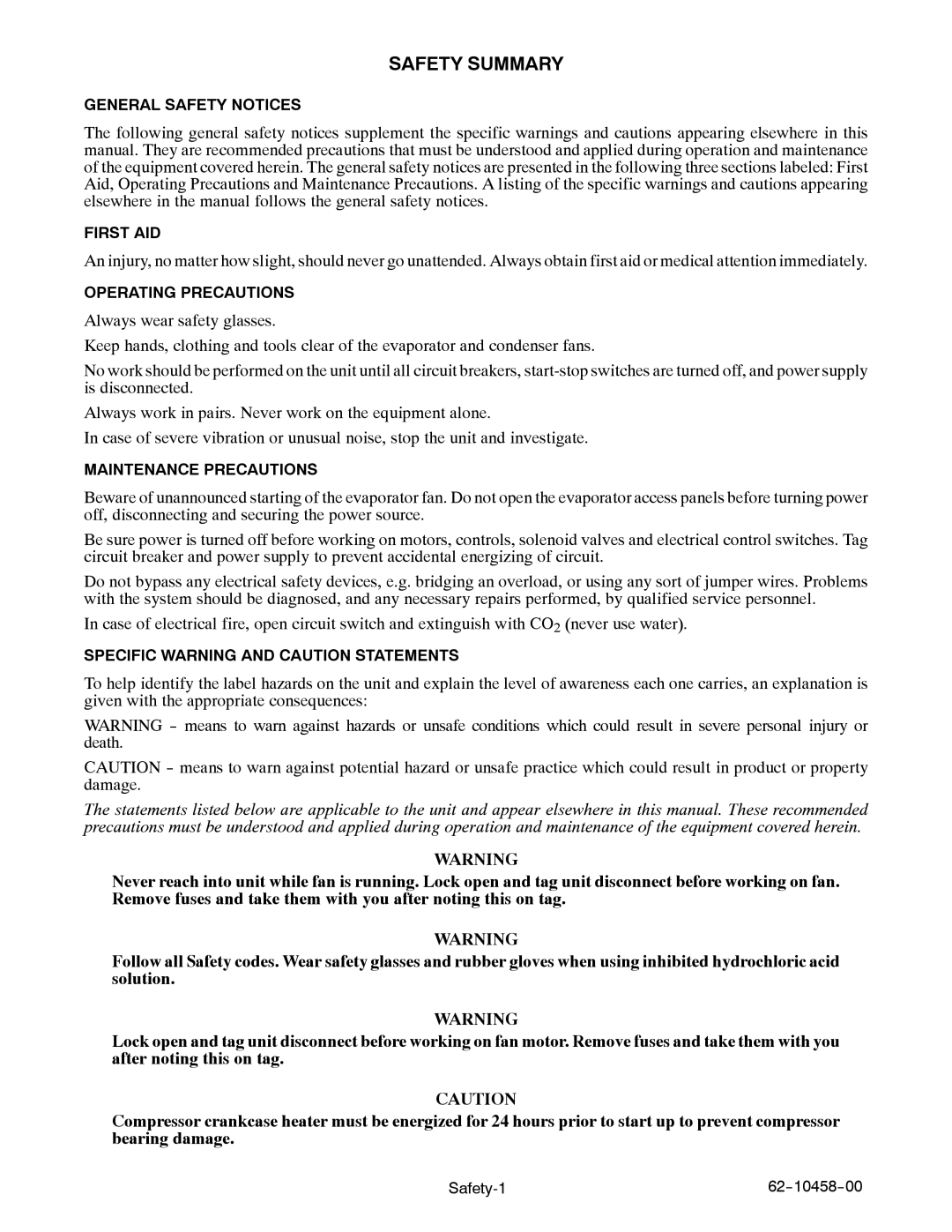 Carrier 90MA/MF/MU manual Safety Summary 