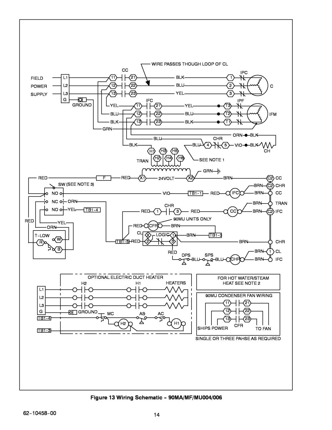 Carrier manual Wiring Schematic --90MA/MF/MU004/006, 62--10458--00 