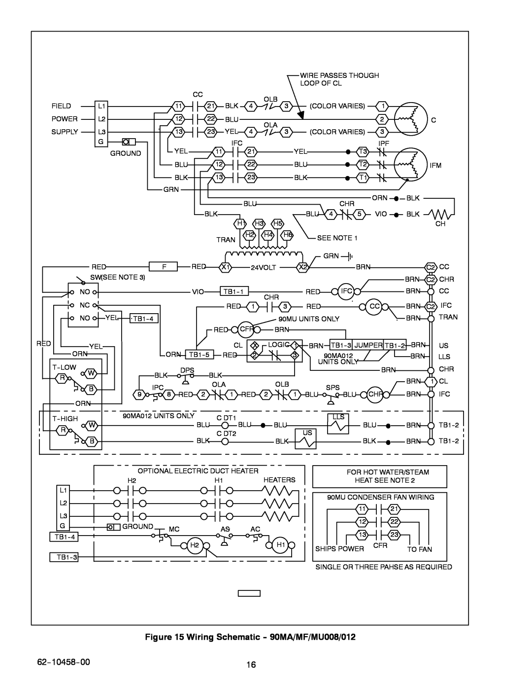 Carrier manual Wiring Schematic --90MA/MF/MU008/012, 62--10458--00 