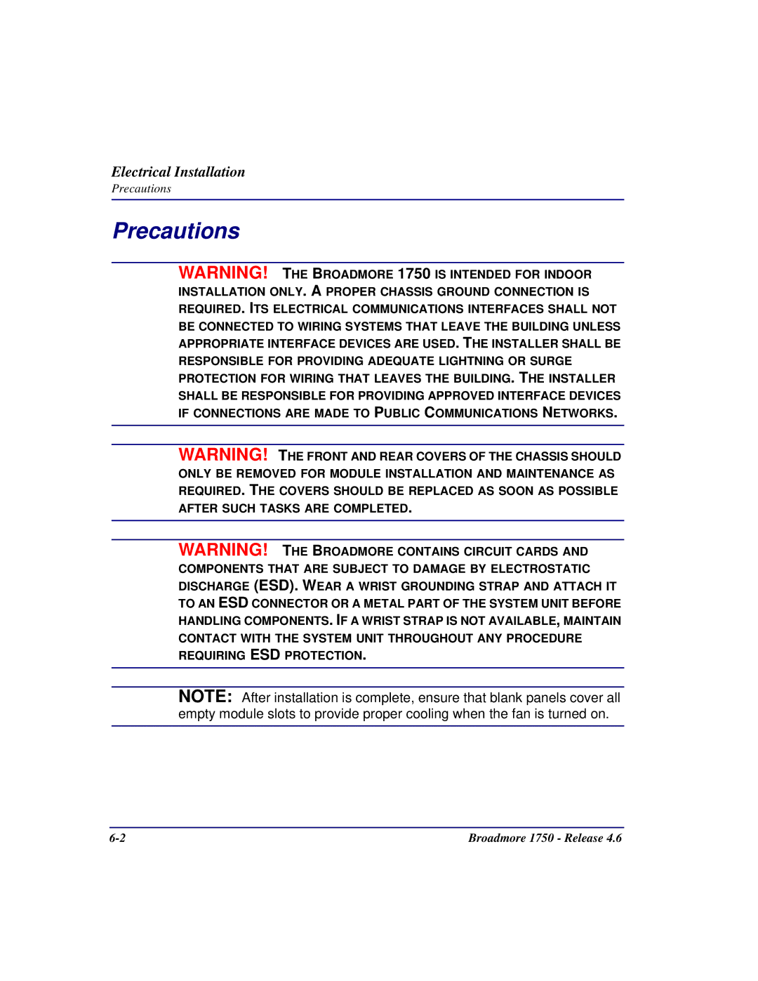 Carrier Access 1750 user manual Electrical Installation 