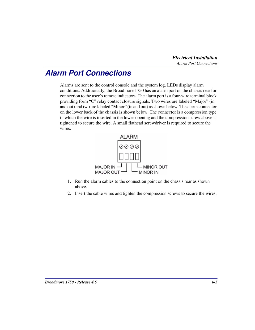 Carrier Access 1750 user manual Alarm Port Connections 