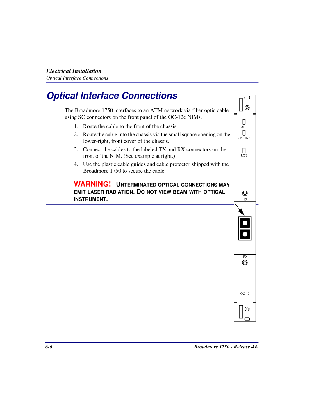 Carrier Access 1750 user manual Optical Interface Connections 