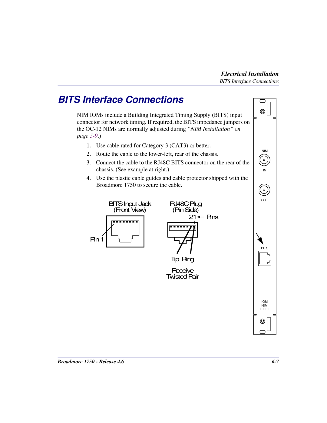 Carrier Access 1750 user manual Bits Interface Connections 