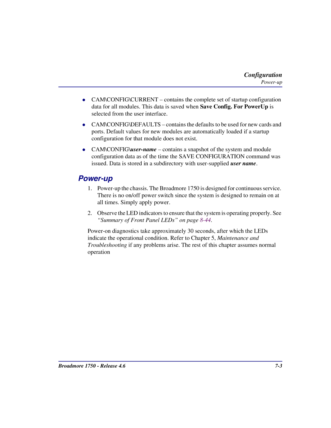 Carrier Access 1750 user manual Power-up 