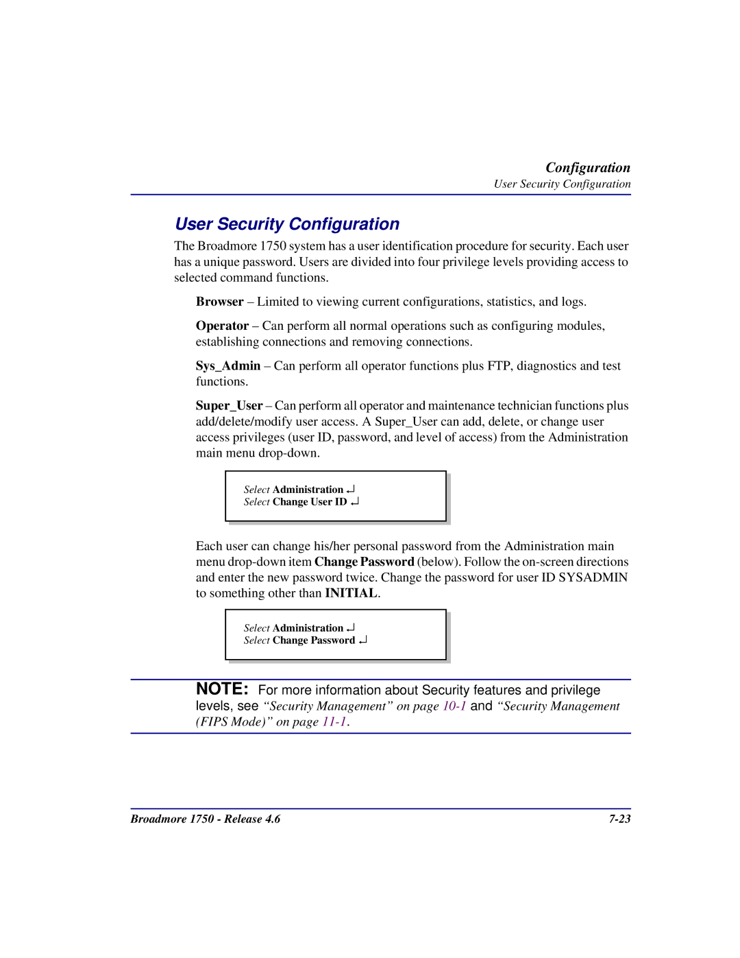 Carrier Access 1750 user manual User Security Configuration 