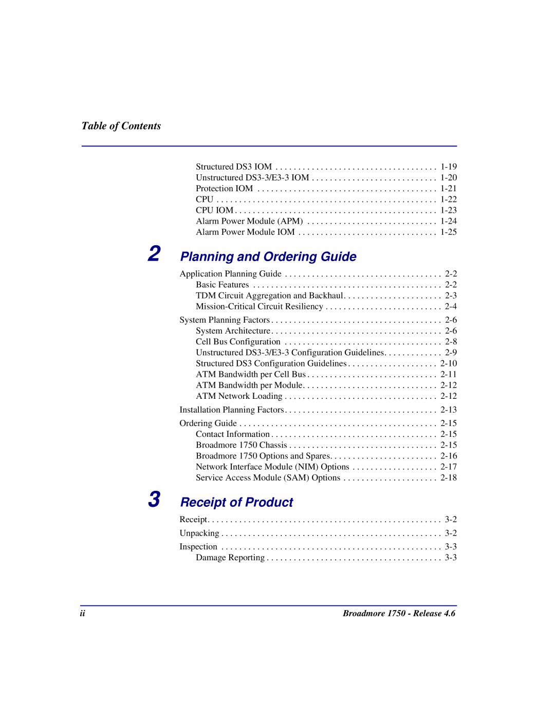 Carrier Access 1750 user manual Planning and Ordering Guide, Receipt of Product 