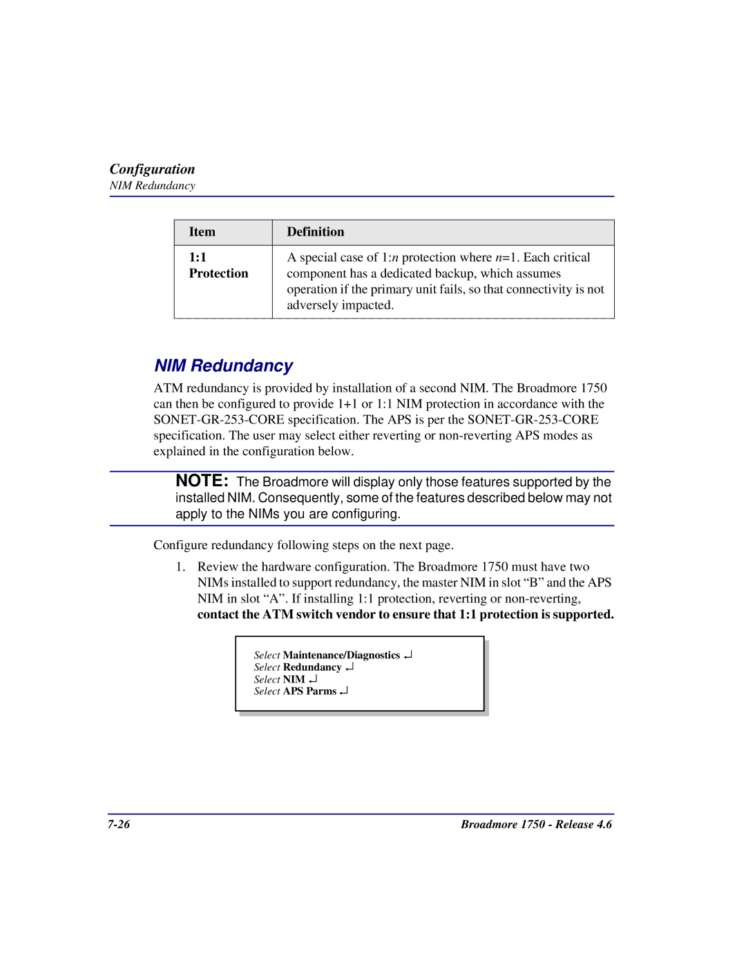 Carrier Access 1750 user manual NIM Redundancy 