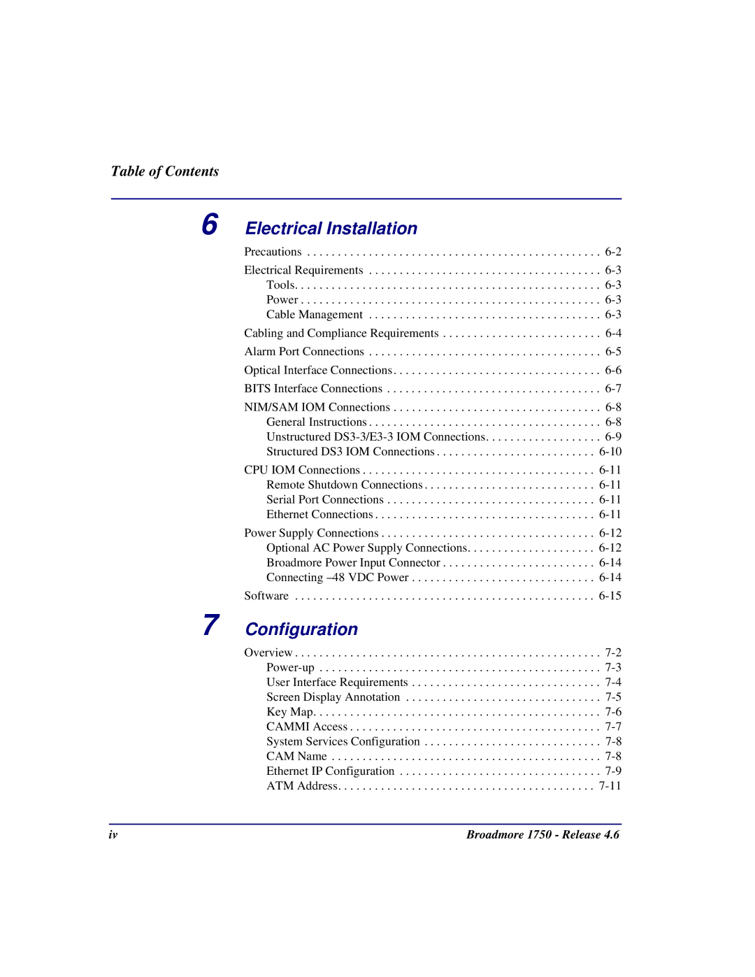 Carrier Access 1750 user manual Electrical Installation, Configuration 