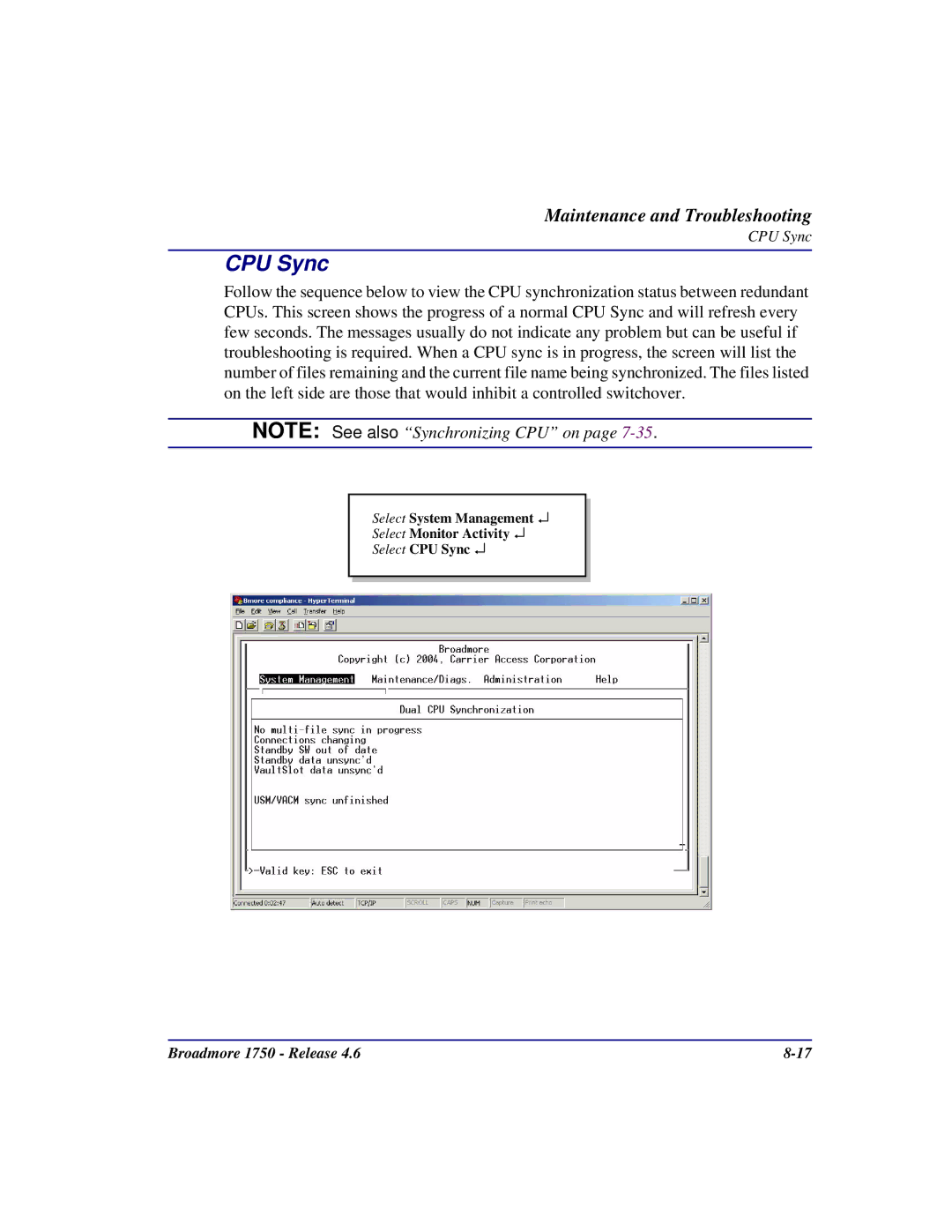 Carrier Access 1750 user manual CPU Sync 