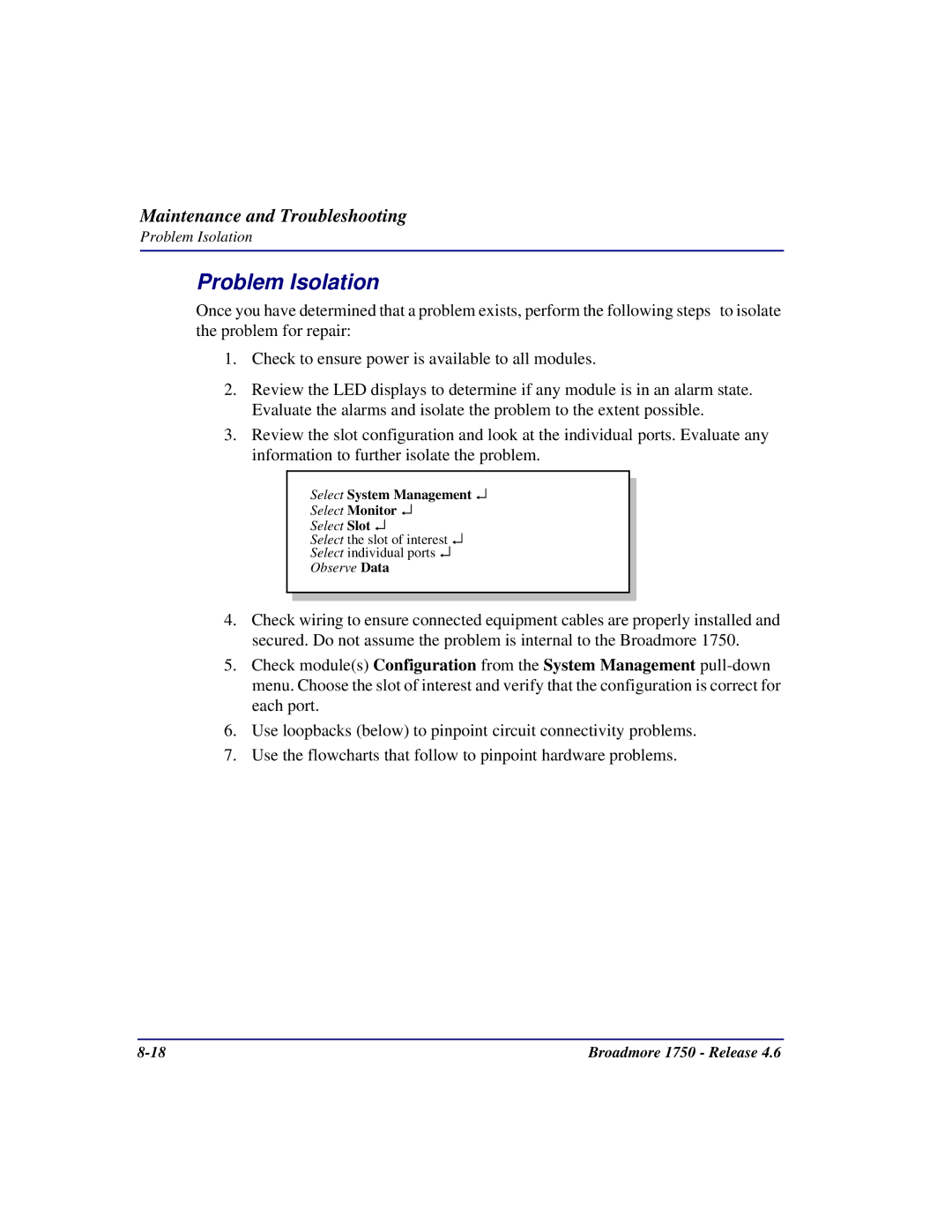 Carrier Access 1750 user manual Problem Isolation 