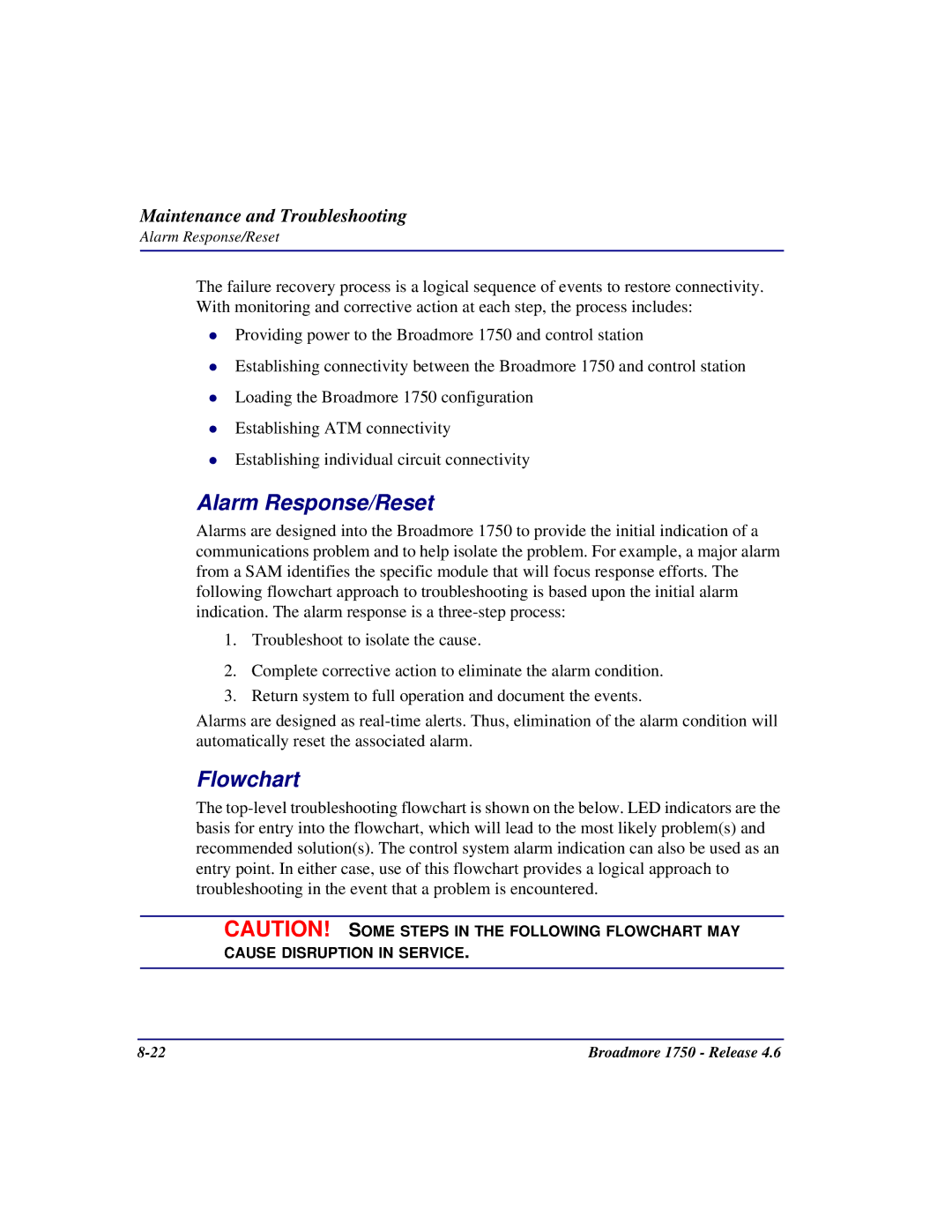 Carrier Access 1750 user manual Alarm Response/Reset, Flowchart 