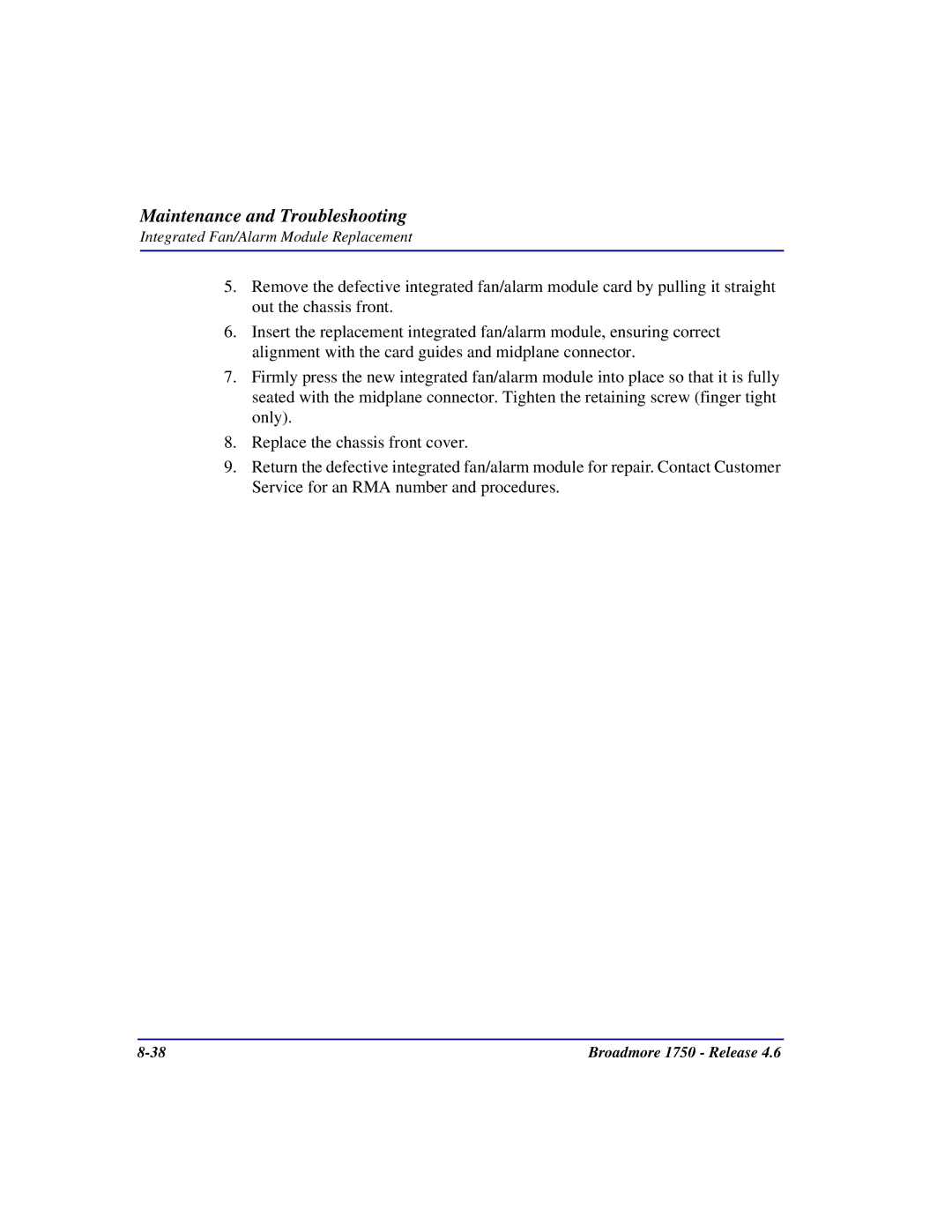 Carrier Access 1750 user manual Maintenance and Troubleshooting 