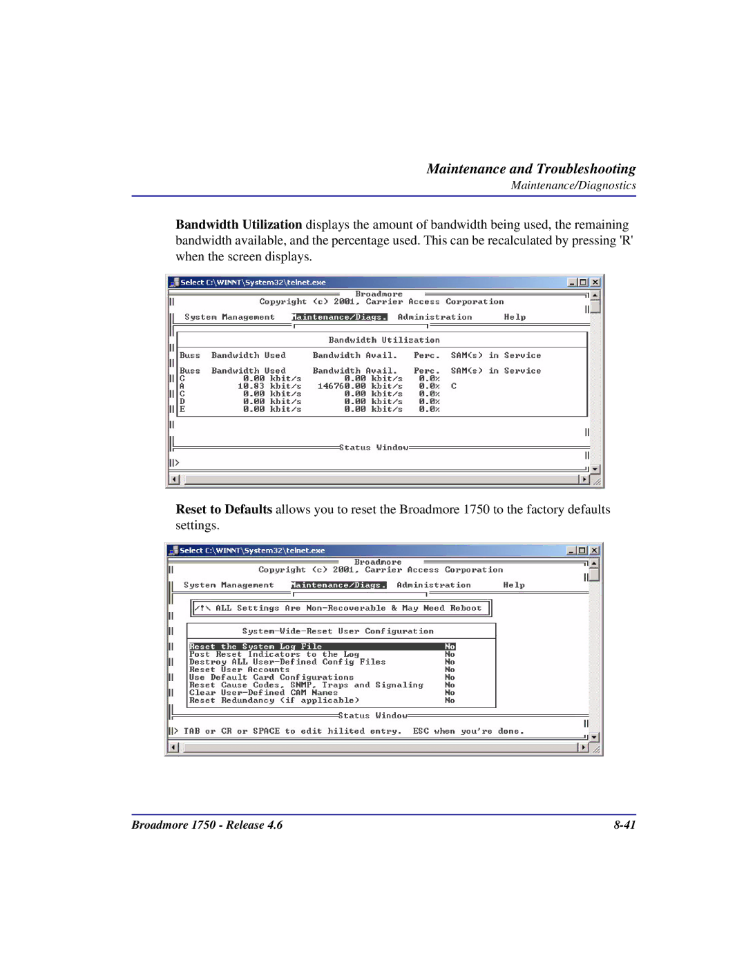 Carrier Access 1750 user manual Maintenance and Troubleshooting 