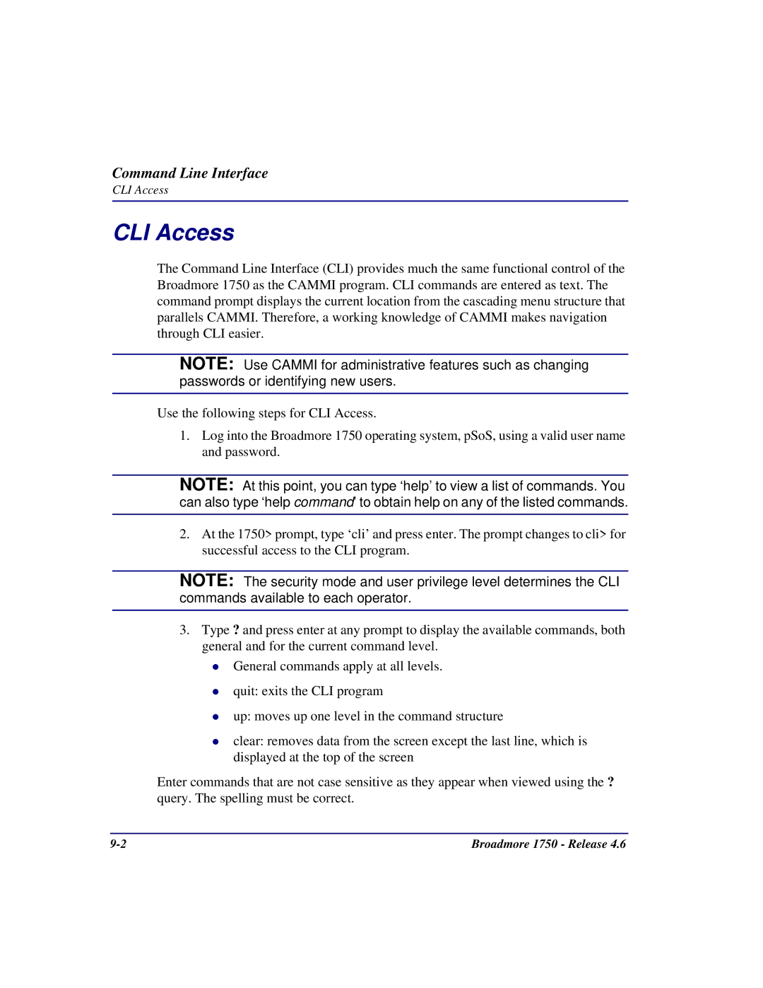 Carrier Access 1750 user manual CLI Access 