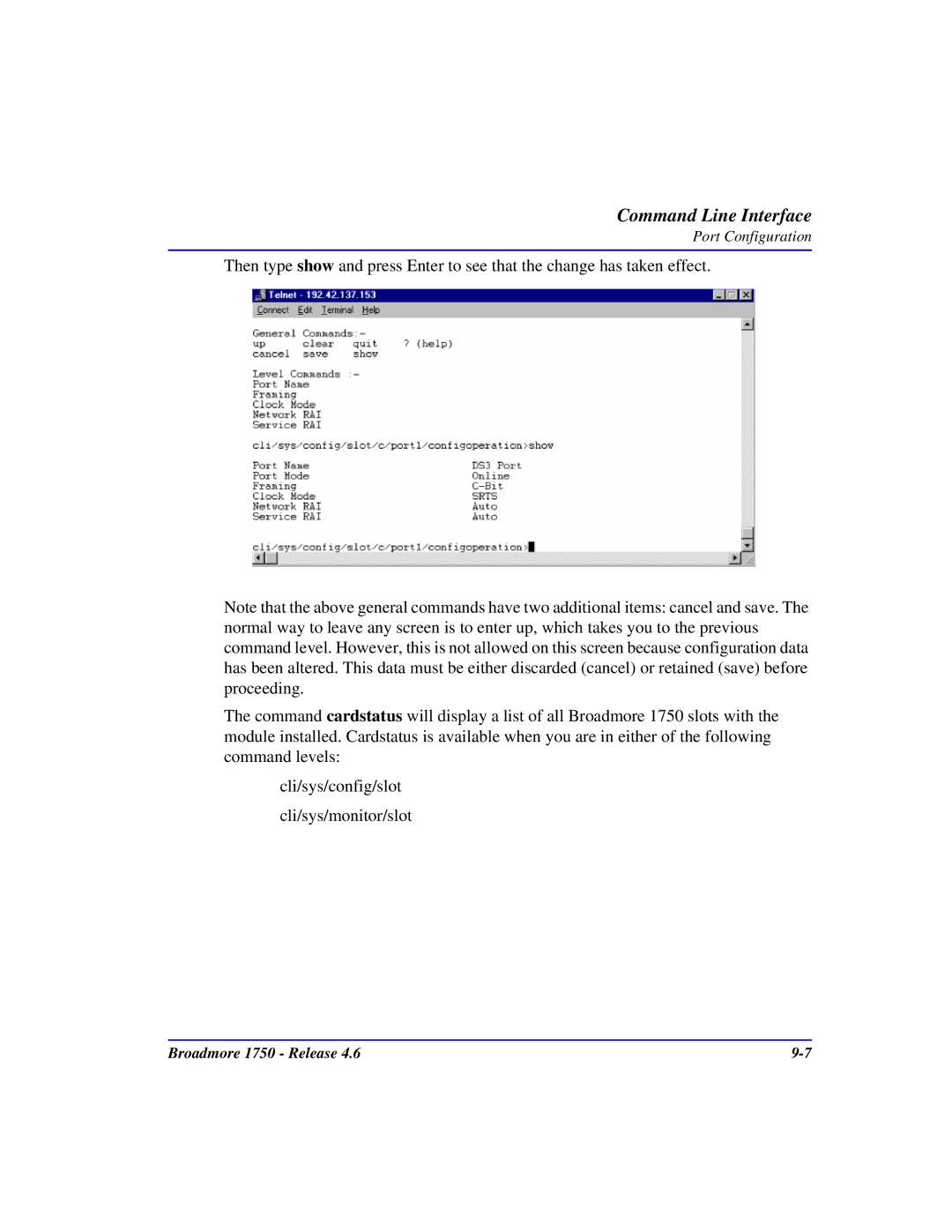 Carrier Access 1750 user manual Command Line Interface 