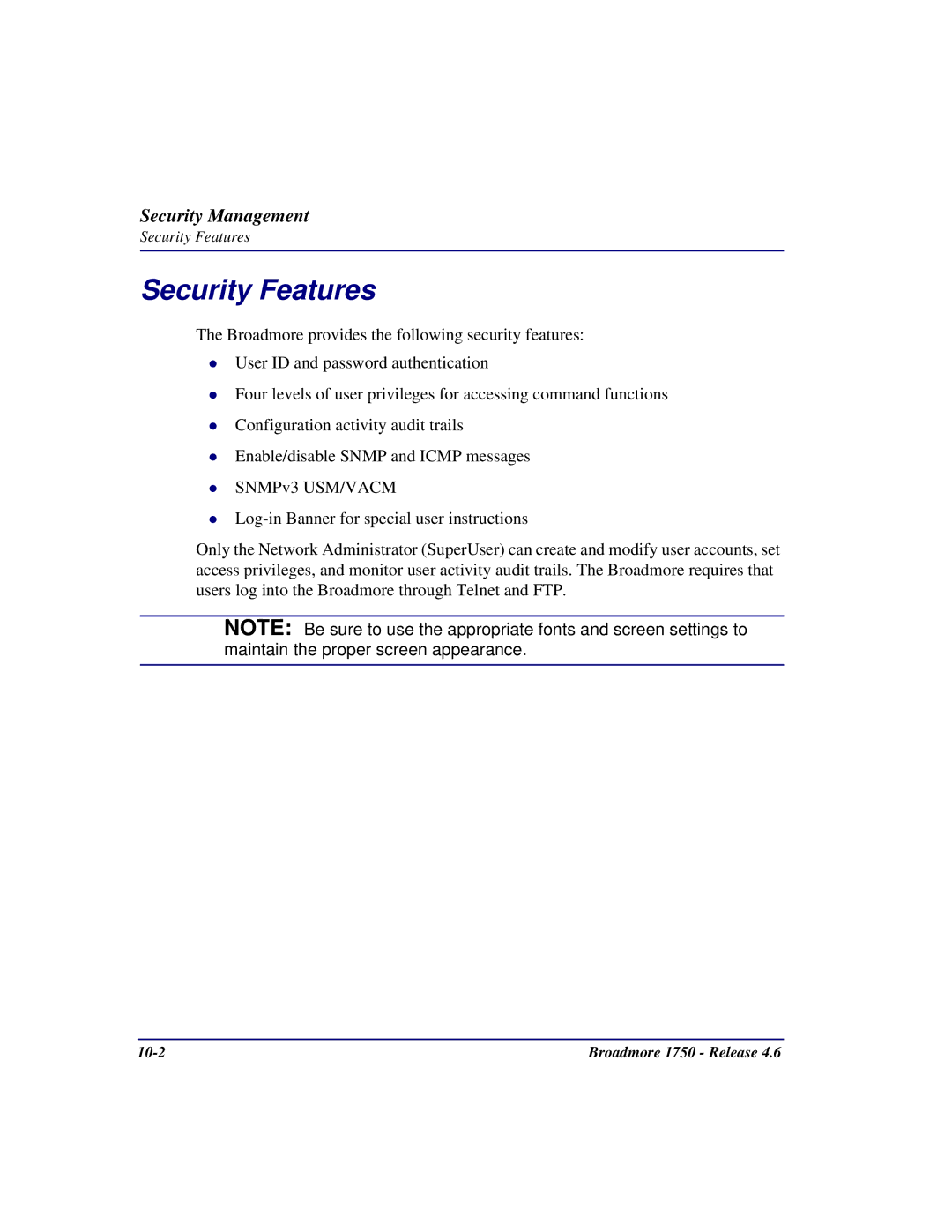 Carrier Access 1750 user manual Security Features 