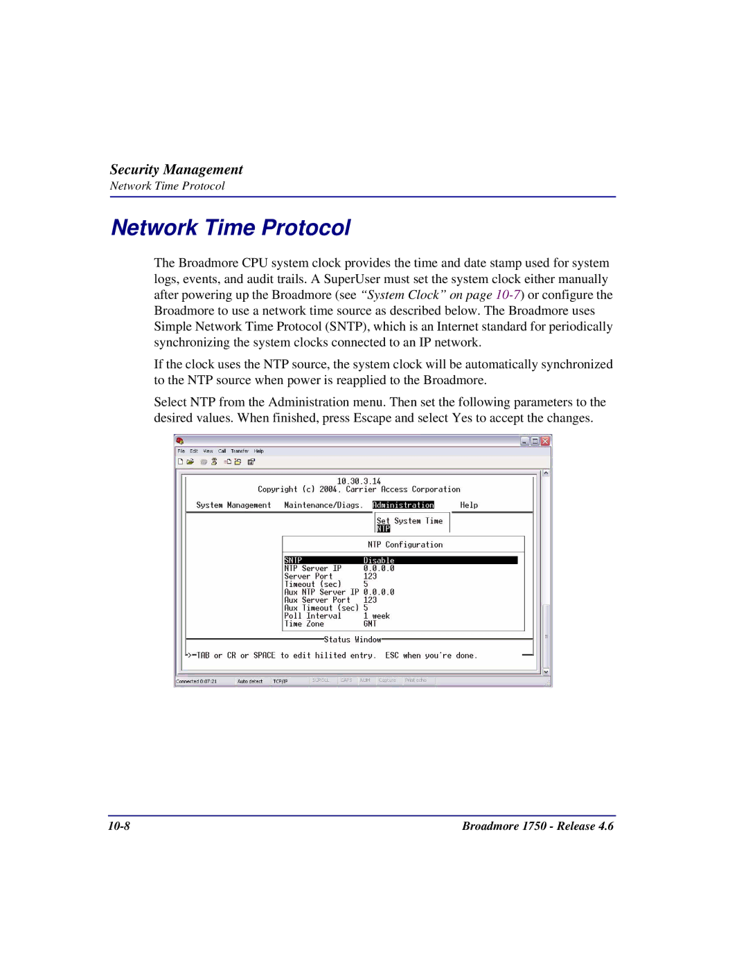 Carrier Access 1750 user manual Network Time Protocol 