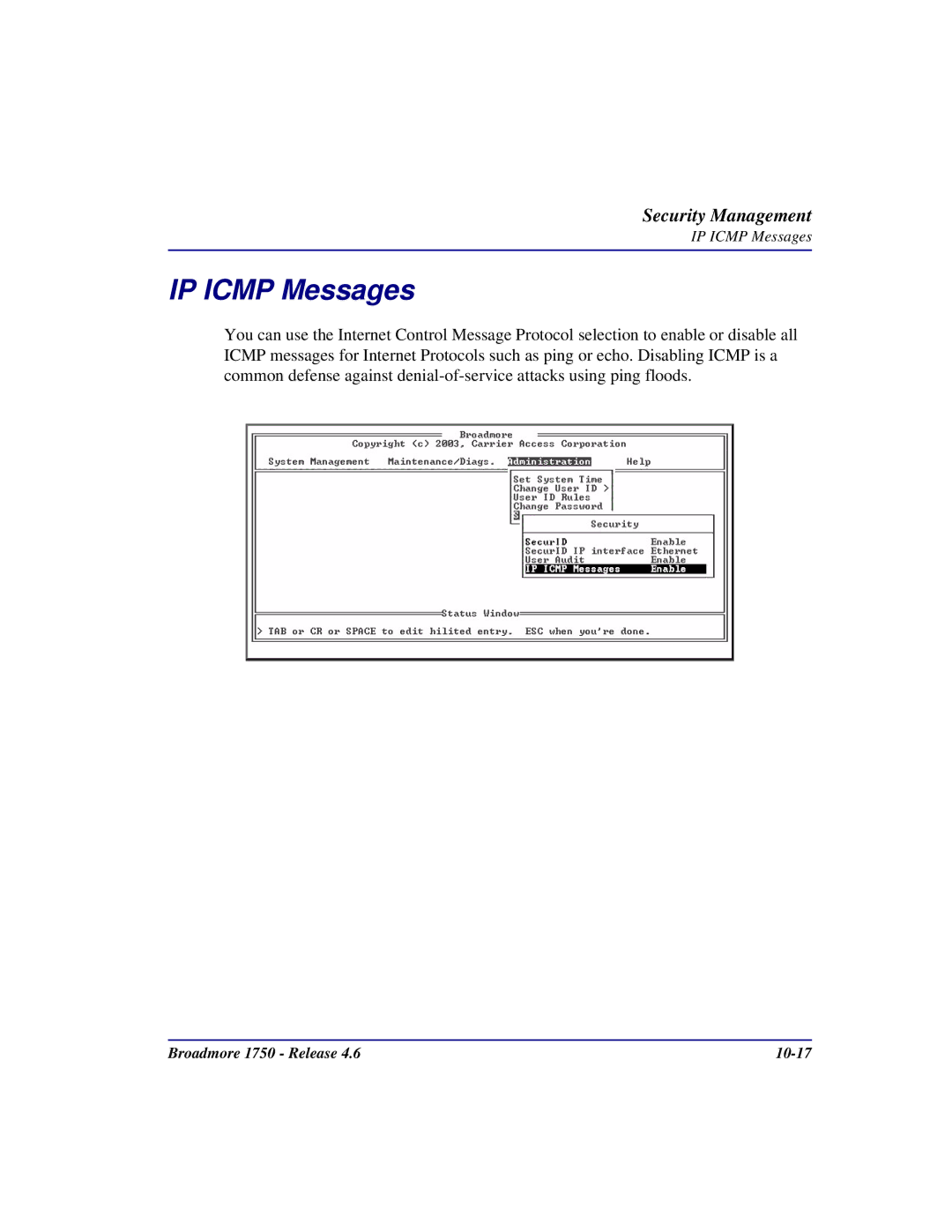 Carrier Access 1750 user manual IP Icmp Messages 