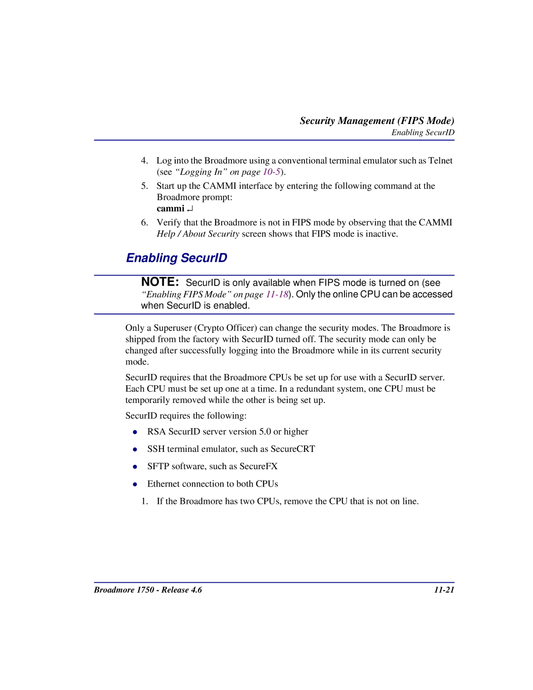 Carrier Access 1750 user manual Enabling SecurID 