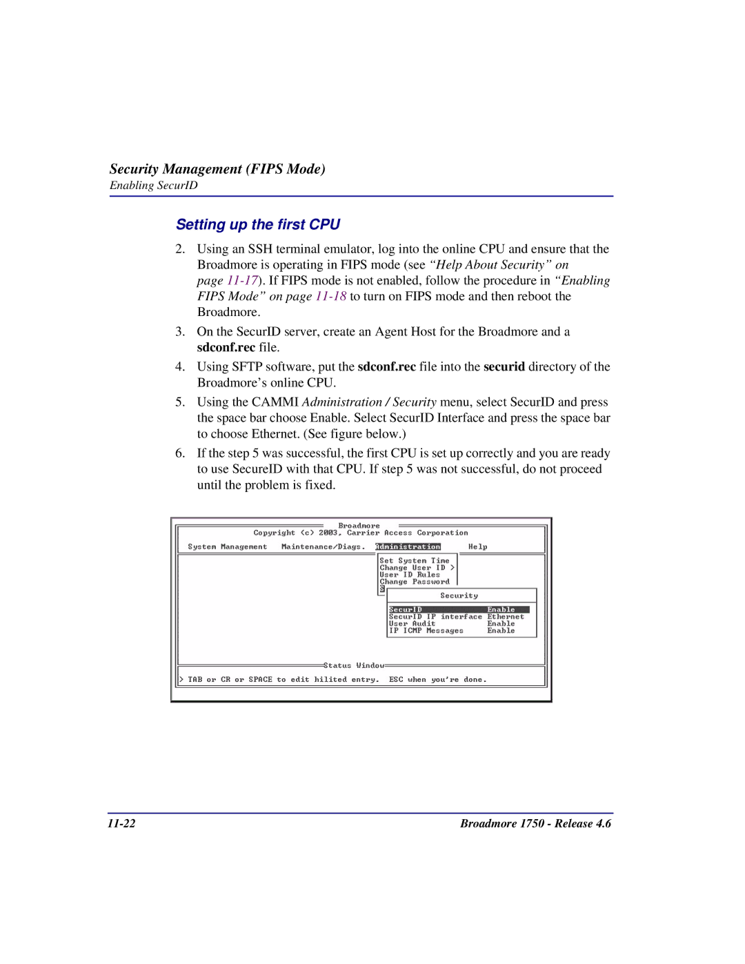 Carrier Access 1750 user manual Setting up the first CPU 