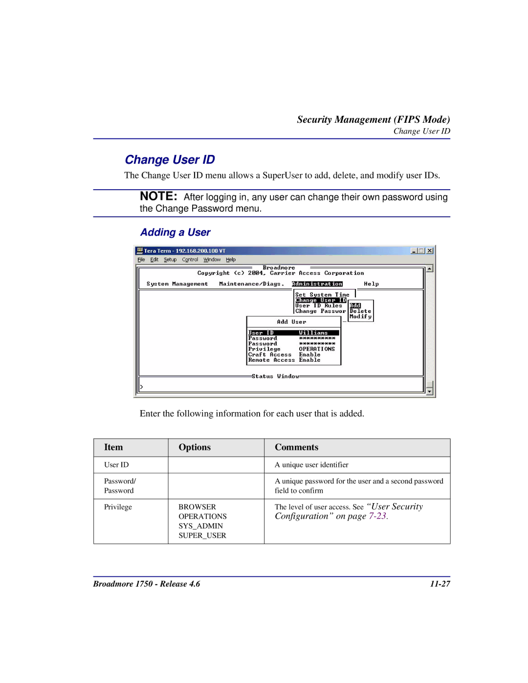 Carrier Access user manual Broadmore 1750 Release 11-27 