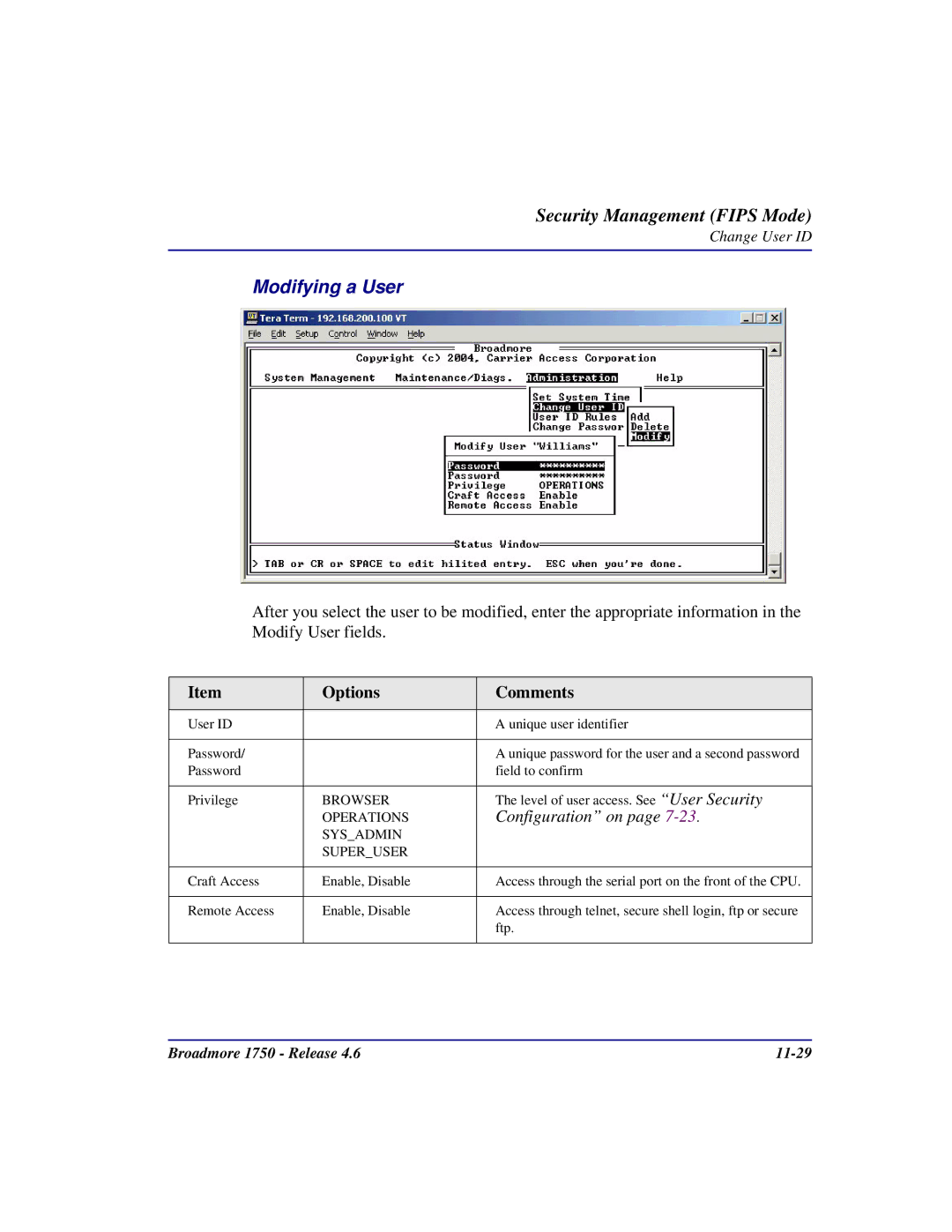 Carrier Access user manual Broadmore 1750 Release 11-29 