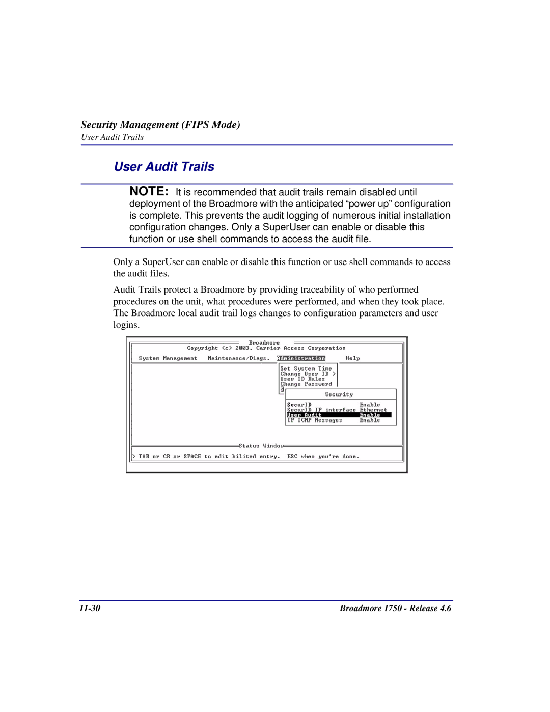 Carrier Access user manual Broadmore 1750 Release 