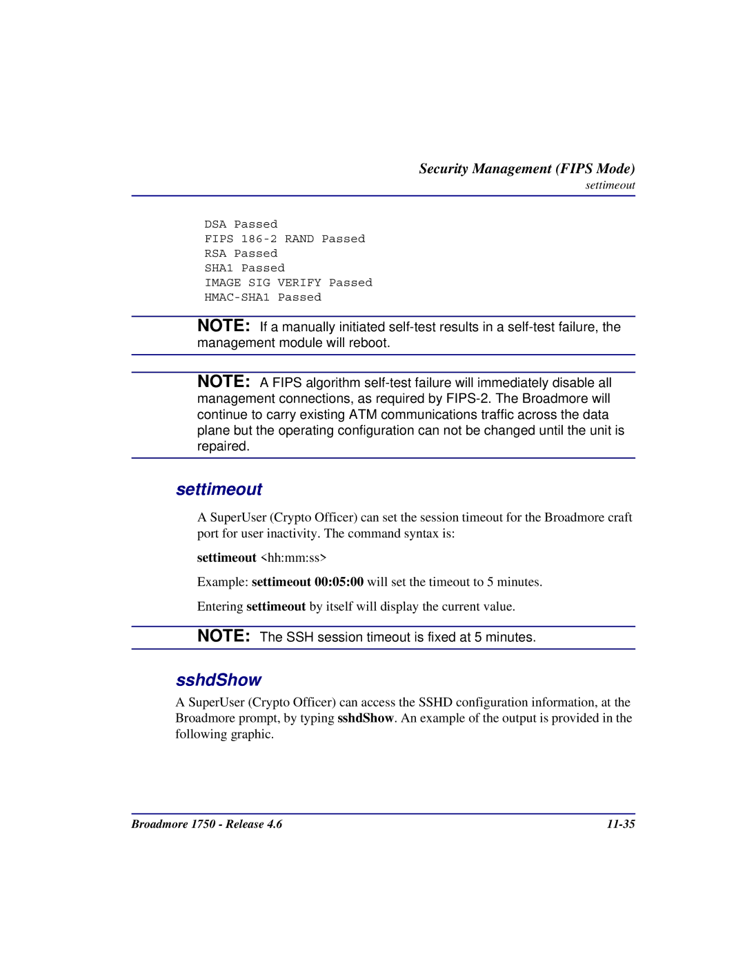 Carrier Access 1750 user manual SshdShow, Settimeout hhmmss 