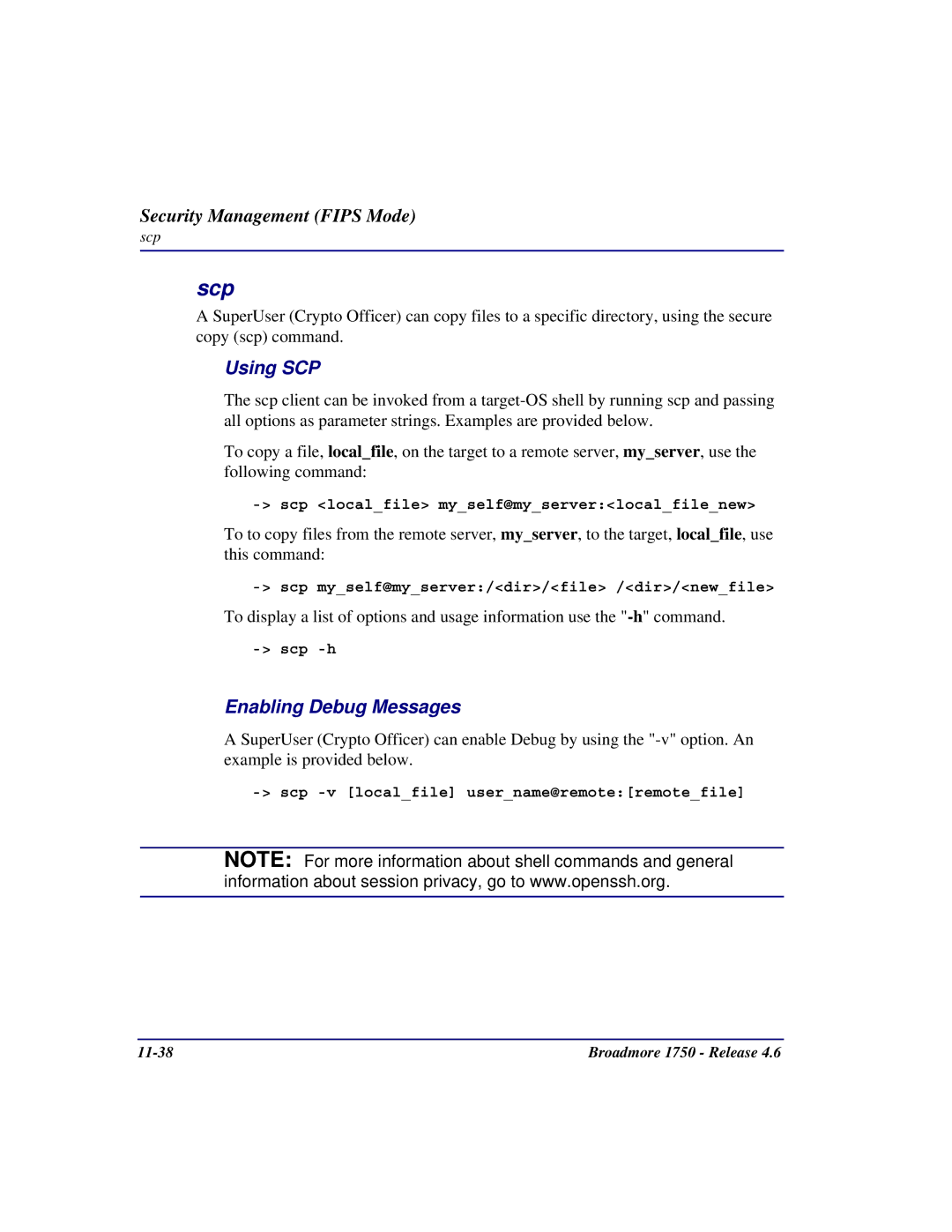 Carrier Access 1750 user manual Scp, Using SCP, Enabling Debug Messages 