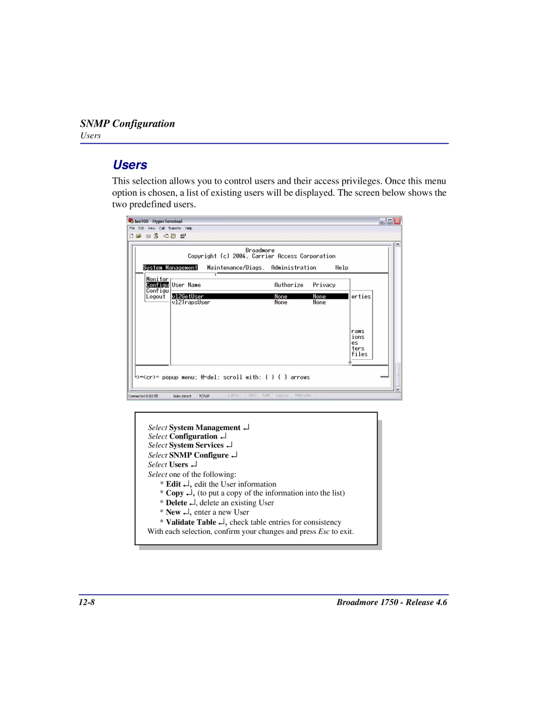 Carrier Access 1750 user manual Select Users 