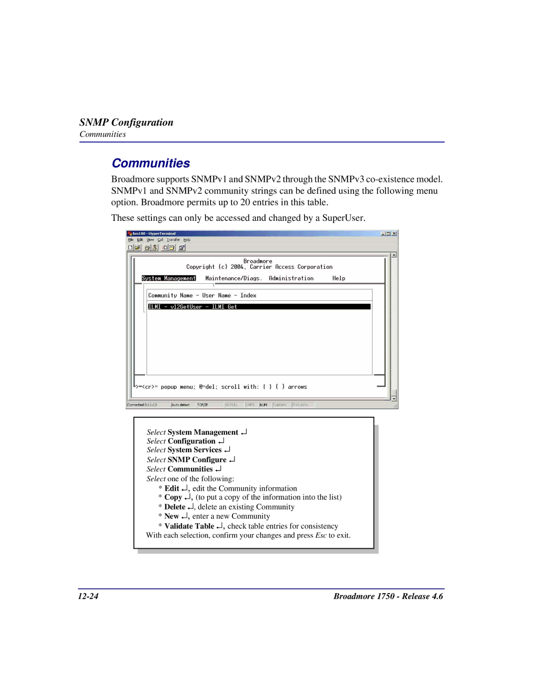 Carrier Access 1750 user manual Communities 