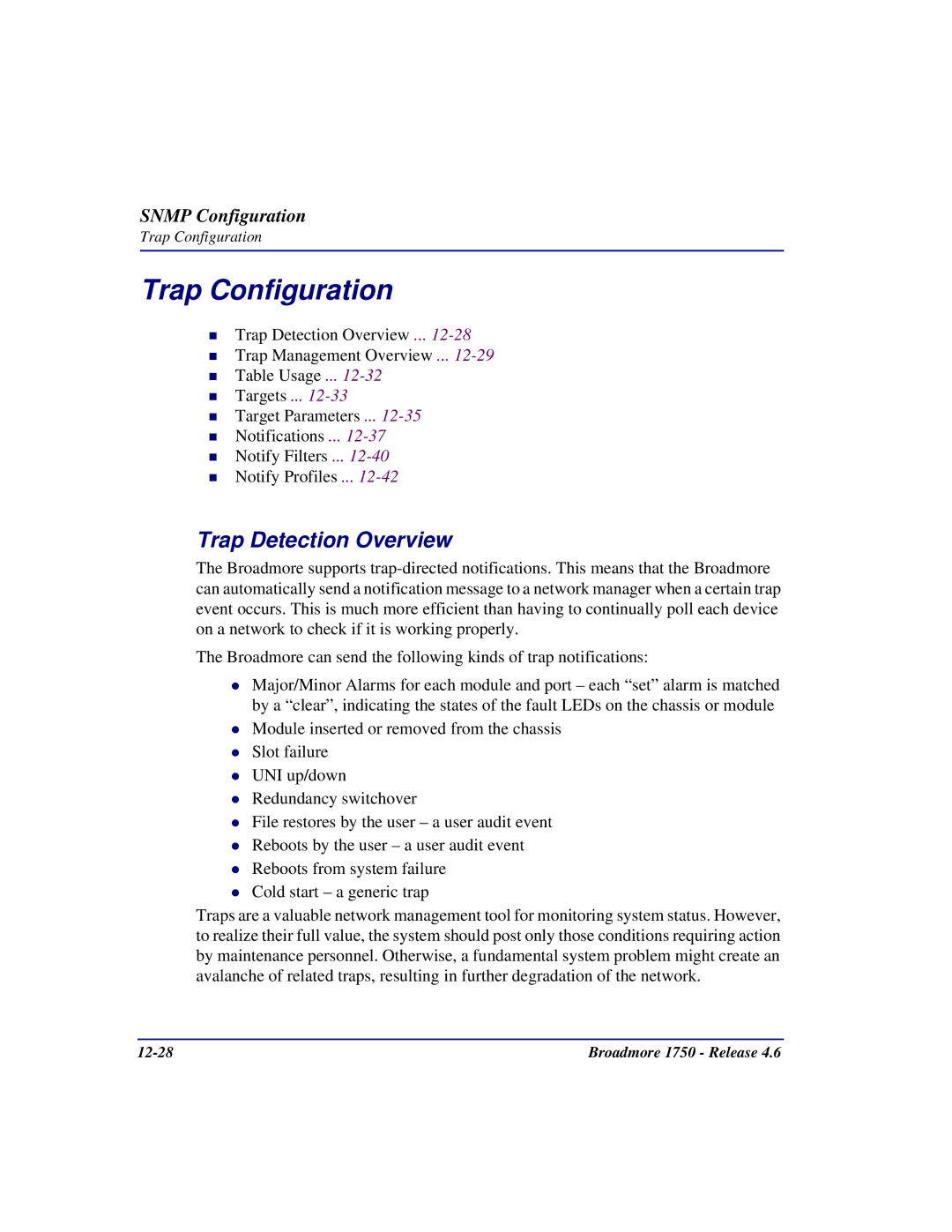 Carrier Access 1750 user manual Trap Configuration, Trap Detection Overview 