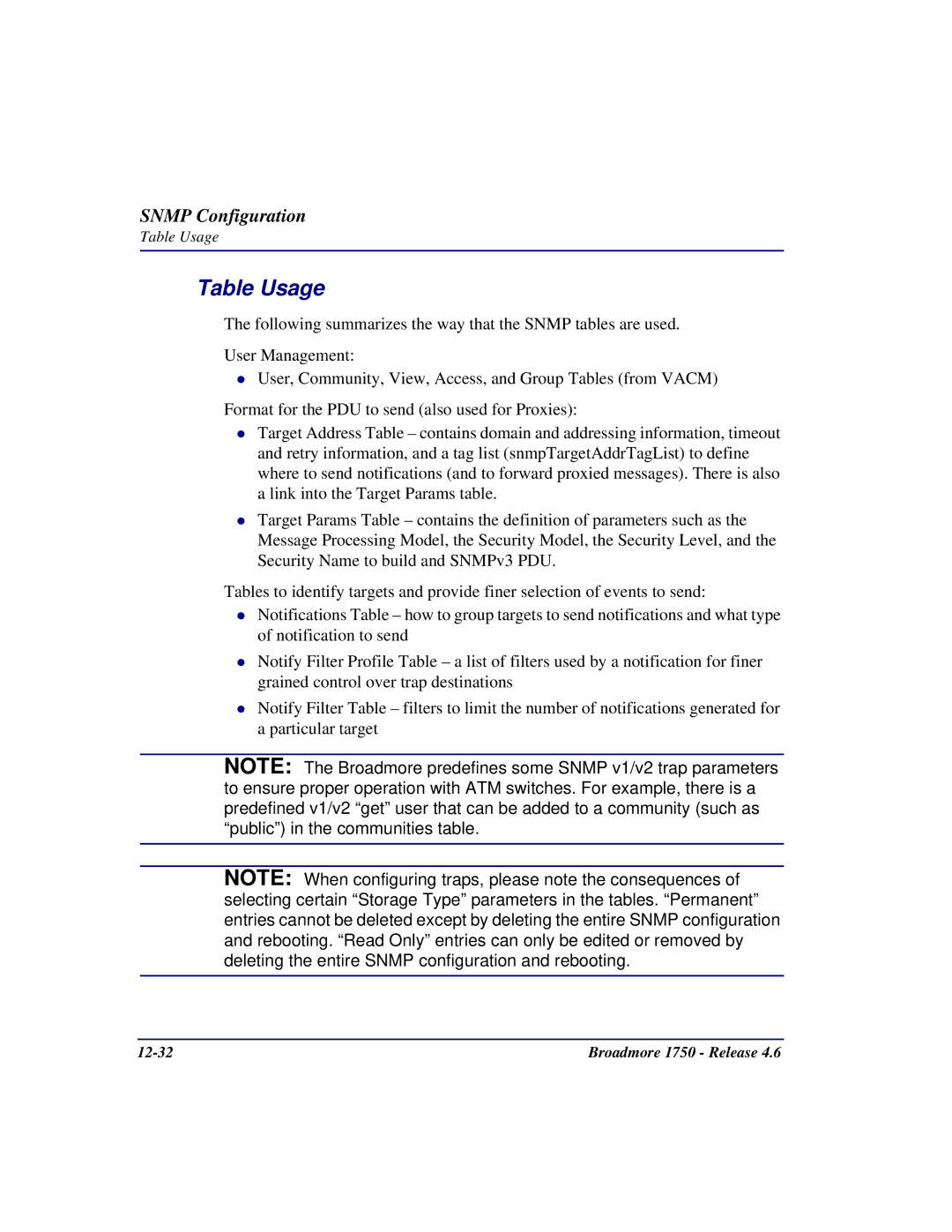 Carrier Access 1750 user manual Table Usage 