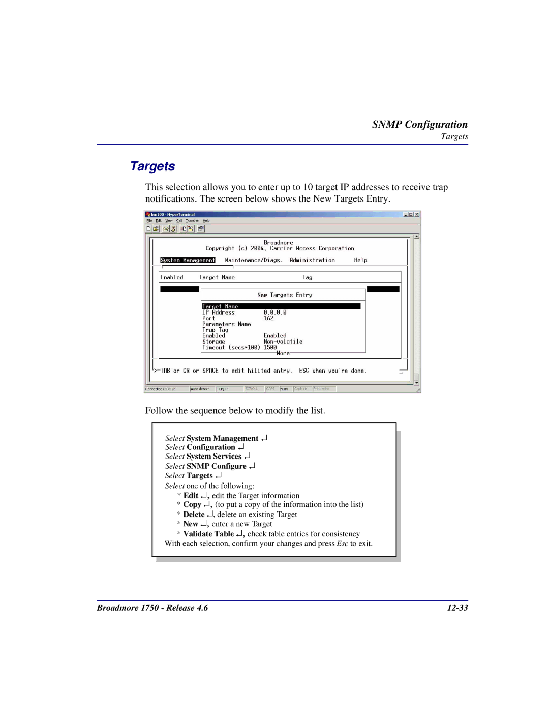 Carrier Access 1750 user manual Targets 