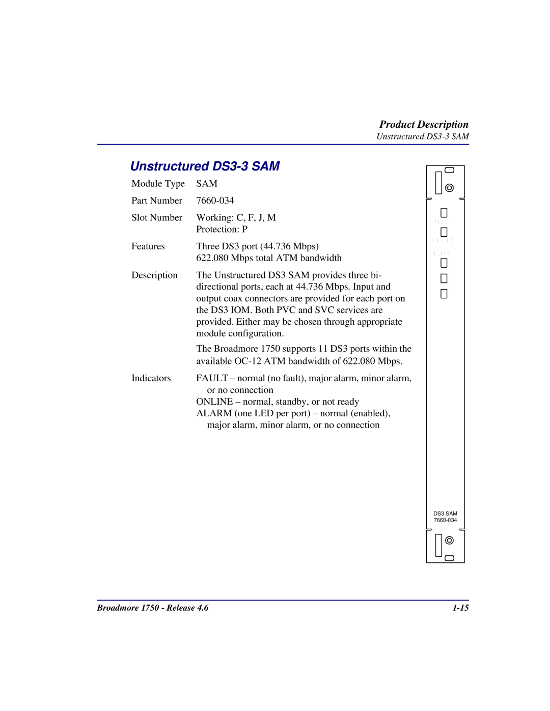 Carrier Access 1750 user manual Unstructured DS3-3 SAM, Sam 