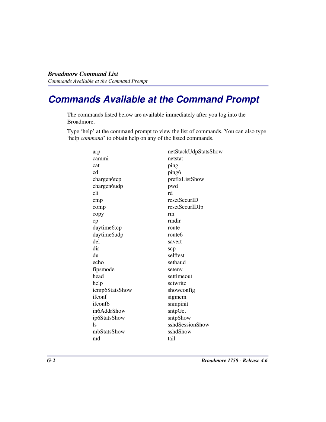 Carrier Access 1750 user manual Commands Available at the Command Prompt 