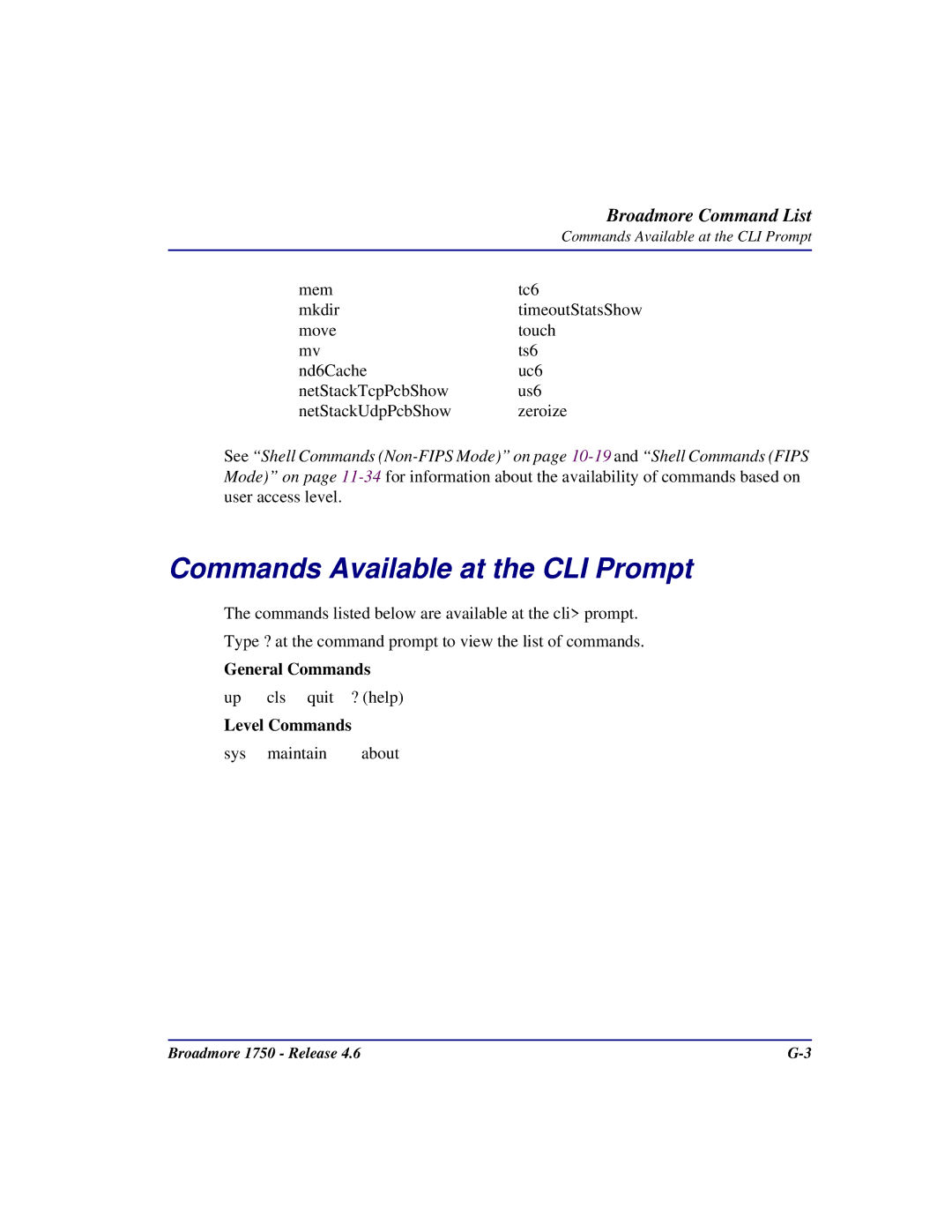 Carrier Access 1750 user manual Commands Available at the CLI Prompt, General Commands, Level Commands 