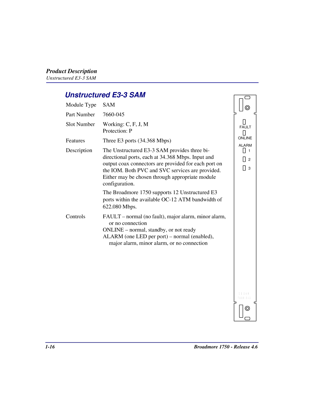 Carrier Access 1750 user manual Unstructured E3-3 SAM 