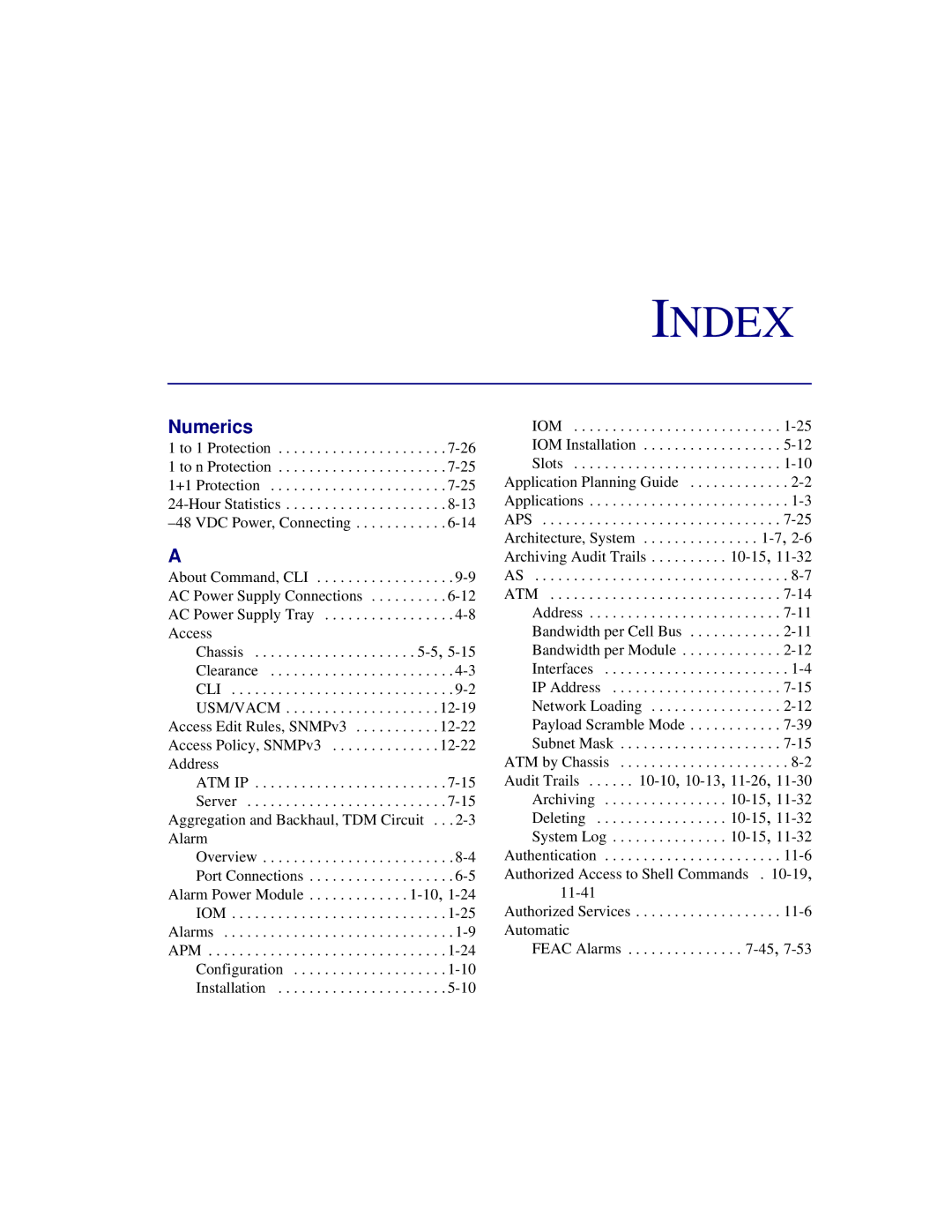 Carrier Access 1750 user manual Index 