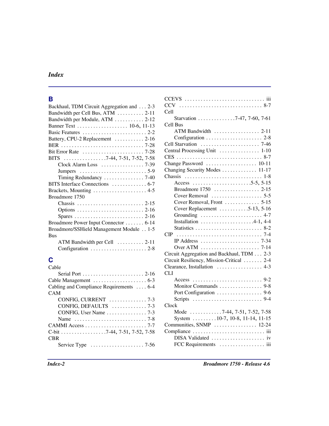 Carrier Access 1750 user manual Index 